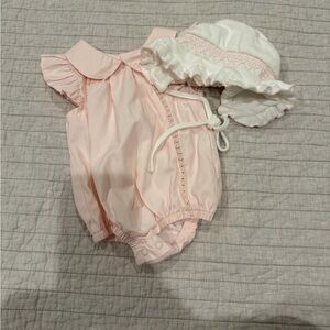 Mud Pie Pink and White Bodysuit with Bonnet